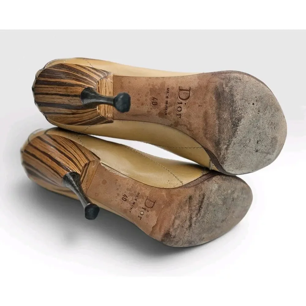 Vintage Dior Camel Leather Pumps with Wood/Metal Heel John Galliano Era sz 40
